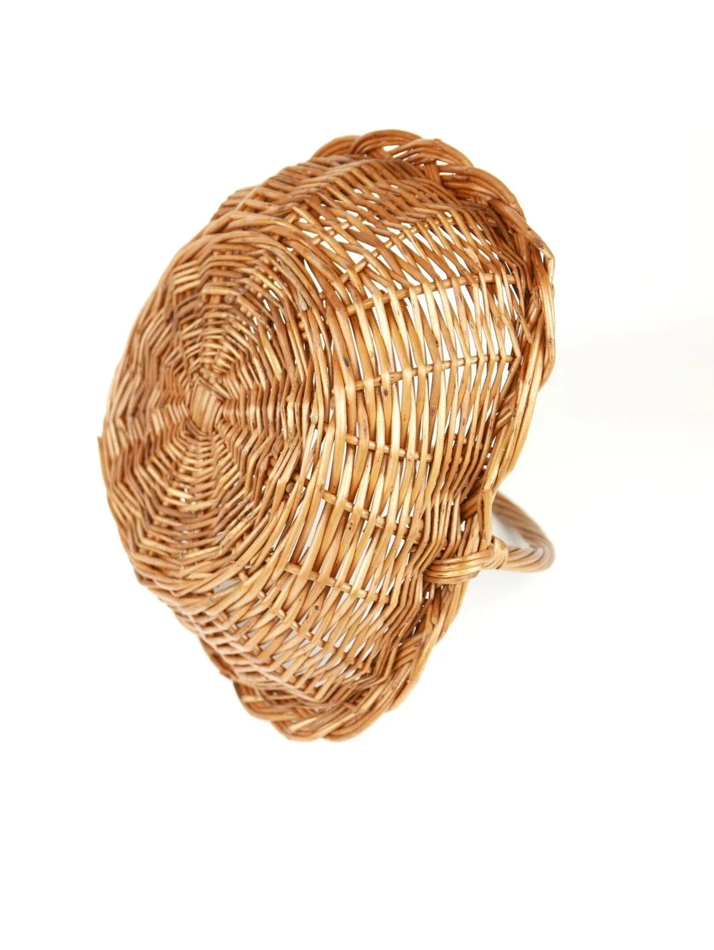 Vintage Wicker Gathering Basket Braided Woven Harvest Handle Mid-Century 12